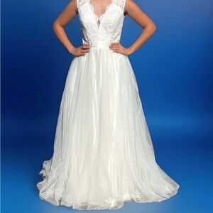 Elegant White Lace Wedding or Debutante Gown